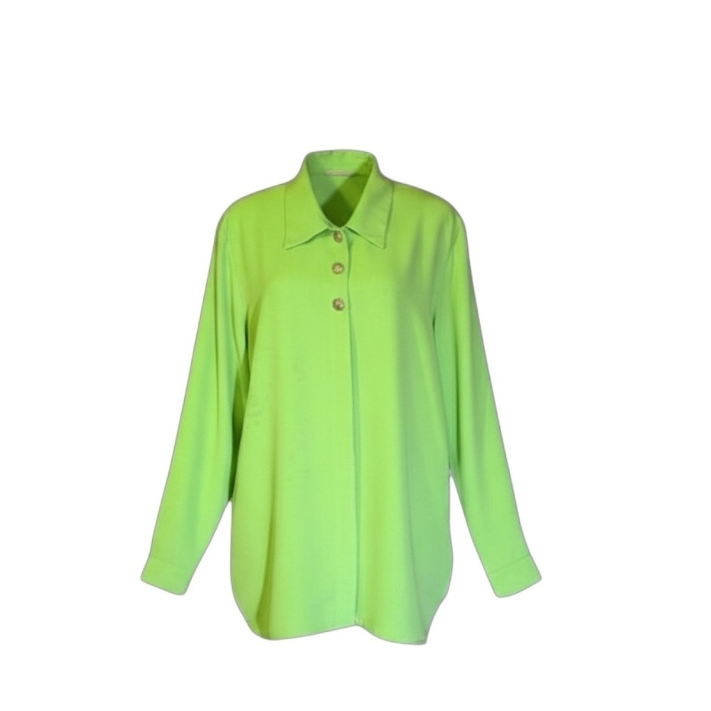 Ship 'N Shore Long Sleeve Lime Green Button Down Top W/ Collar Women size 18